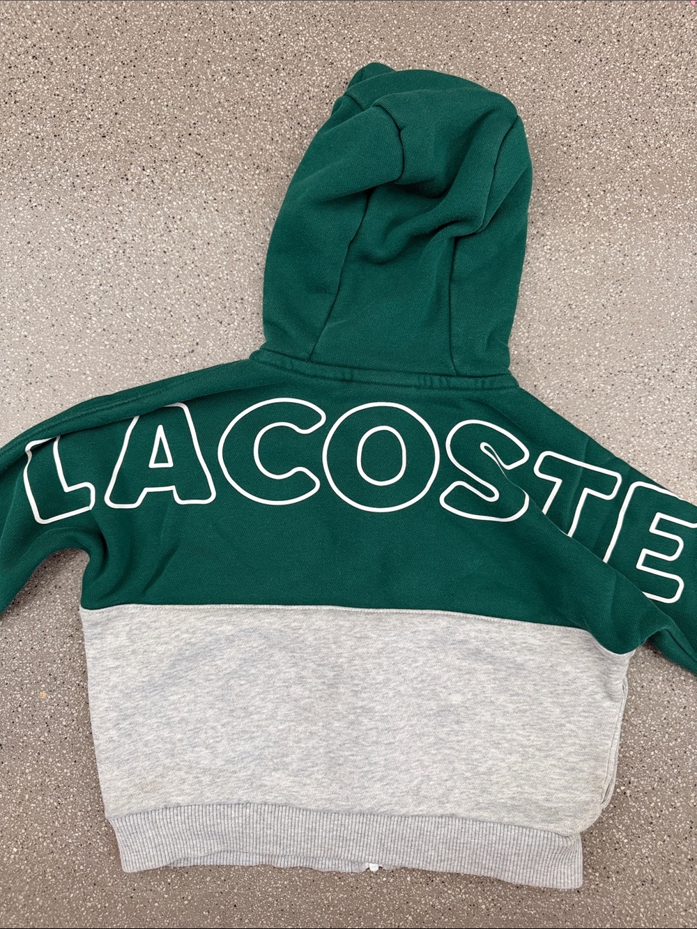 Lacoste Green and Light Gray Kids Colorblock Zip Hoodie - Picture 2 of 4